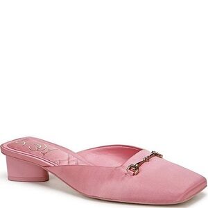 Sam Edelman Ollie Satin Bit Buckle Square Toe Dress Mules in Pink